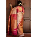 Generic Women's Silk Printed Saree With Unstitched Blouse 5.5Mtr (Cream) - Image 3