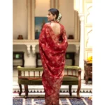 Generic Women's Silk Printed Saree With Unstitched Blouse 5.5Mtr (Red) - Image 3