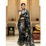Generic Women's Silk Printed Saree With Unstitched Blouse 5.5Mtr (Black) - Image 3