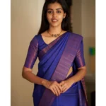 Generic Women's Silk Printed Saree With Unstitched Blouse 5.5Mtr (Blue) - Image 2