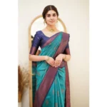 Generic Women's Silk Printed Saree With Unstitched Blouse 5.5Mtr (Rama) - Image 2