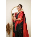 Generic Women's Silk Printed Saree With Unstitched Blouse 5.5Mtr (Black) - Image 3