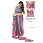 Generic Women's Small Lace Georgette Striped Ready-to-Wear Saree With Unstitched Blouse 5.5 Mtr (Pink) - Image 2