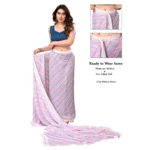 Generic Women's Small Lace Georgette Striped Ready-to-Wear Saree With Unstitched Blouse 5.5 Mtr (Purple) - Image 2