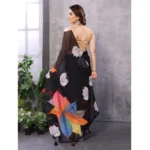 Generic Women's Small Lace Georgette Printed Ready-to-Wear Saree With Unstitched Blouse 5.5 Mtr (Black) - Image 3