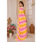 Generic Women's Small Lace Georgette Striped Ready-to-Wear Saree With Unstitched Blouse 5.5 Mtr (Yellow-Pink) - Image 3