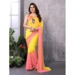 Generic Women's Small Lace Georgette Solid Ready-to-Wear Saree With Unstitched Blouse 5.5 Mtr (Pink-Yellow)