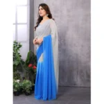 Generic Women's Small Lace Georgette Solid Ready-to-Wear Saree With Unstitched Blouse 5.5 Mtr (Grey-Blue) - Image 3