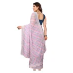 Generic Women's Small Lace Georgette Striped Ready-to-Wear Saree With Unstitched Blouse 5.5 Mtr (Purple) - Image 3
