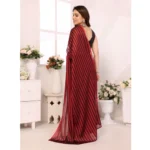 Generic Women's  Black Berry Striped Ready-to-Wear Saree With Unstitched Blouse 5.5 Mtr (Red-Black) - Image 3