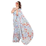 Generic Women's Small Lace Georgette Printed Ready-to-Wear Saree With Unstitched Blouse 5.5 Mtr (Sky Blue) - Image 3