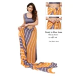 Generic Women's Small Lace Georgette Striped Ready-to-Wear Saree With Unstitched Blouse 5.5 Mtr (Orange-Grey) - Image 3