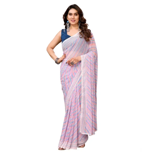Generic Women's Small Lace Georgette Striped Ready-to-Wear Saree With Unstitched Blouse 5.5 Mtr (Purple)