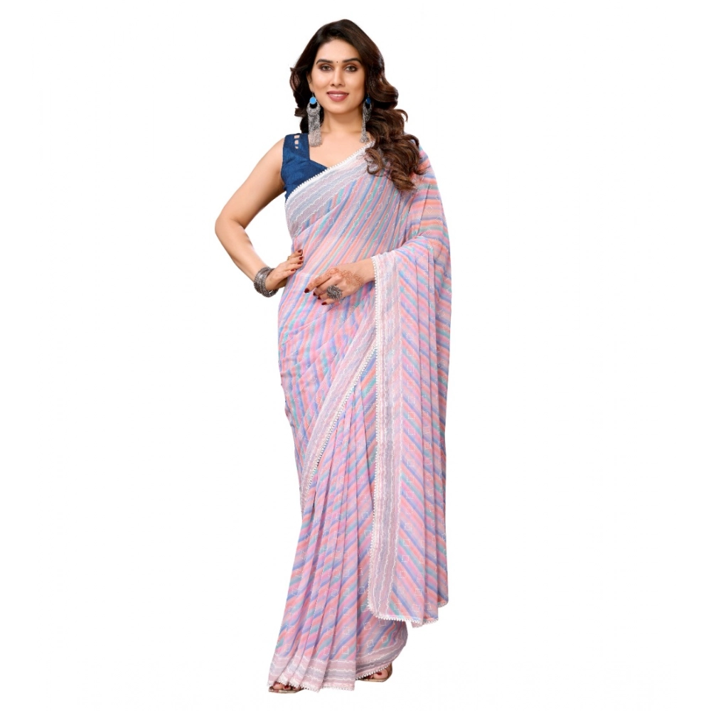 54459681295_bb51d9c8d2_o_d-1000x1000-1.webp Generic Women's Small Lace Georgette Striped Ready-to-Wear Saree With Unstitched Blouse 5.5 Mtr (Purple) - Image 1