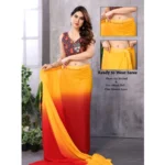 Generic Women's Small Lace Georgette Solid Ready-to-Wear Saree With Unstitched Blouse 5.5 Mtr (Red-Orange) - Image 2
