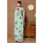 Generic Women's Small Lace Georgette Printed Ready-to-Wear Saree With Unstitched Blouse 5.5 Mtr (Turquoise) - Image 3