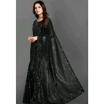Generic Women's Georgette Embellished Sequnece Bollywood Saree With Unstitched Blouse 5.5Mtr (Black) - Image 2