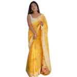 Generic Women's Cotton  Printed Saree With Unstitched Blouse 5.5Mtr (Yellow)