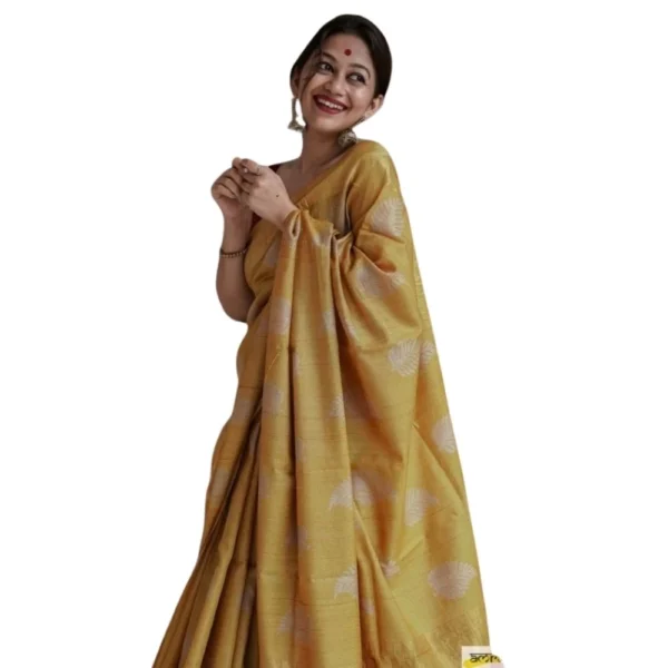 Generic Women's Silk Printed Saree With Unstitched Blouse 5.5Mtr (Yellow)