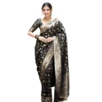 Generic Women's Silk Printed Saree With Unstitched Blouse 5.5Mtr (Black)