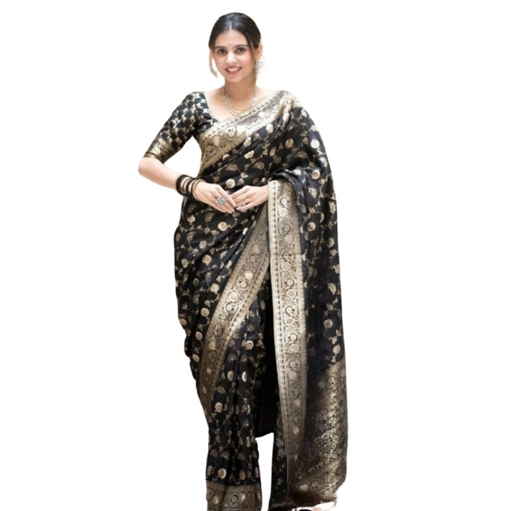 54464940147_338701d754_o_d-1000x1000-1.webp Generic Women's Silk Printed Saree With Unstitched Blouse 5.5Mtr (Black) - Image 1