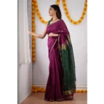Generic Women's Cotton  Printed Saree With Unstitched Blouse 5.5Mtr (Wine)