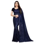 Generic Women's Georgette Embellished Sequnece Bollywood Saree With Unstitched Blouse 5.5Mtr (Blue)