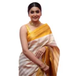 Generic Women's Silk Printed Saree With Unstitched Blouse 5.5Mtr (Off White-Yellow)