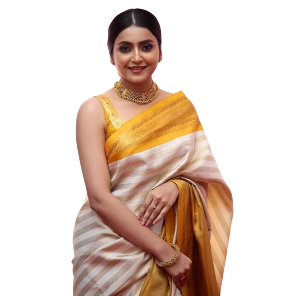 54465777991_0811554e1b_o_d-1000x1000-1.webp Generic Women's Silk Printed Saree With Unstitched Blouse 5.5Mtr (Off White-Yellow) - Image 1