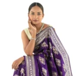Generic Women's Silk Printed Saree With Unstitched Blouse 5.5Mtr (Purple)