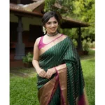 Generic Women's Silk Printed Saree With Unstitched Blouse 5.5Mtr (Green)