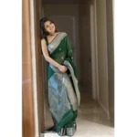 Generic Women's Cotton  Printed Saree With Unstitched Blouse 5.5Mtr (Green)