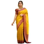 Generic Women's Silk Printed Saree With Unstitched Blouse 5.5Mtr (Yellow)