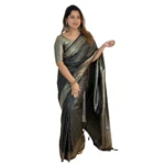 Generic Women's Silk Printed Saree With Unstitched Blouse 5.5Mtr (Black)