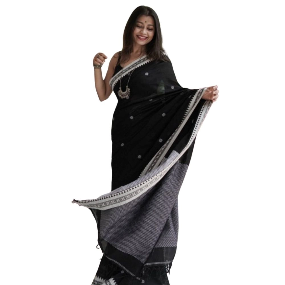 54465974139_db89abe6fc_o_d-1000x1000-1.webp Generic Women's Cotton Printed Saree With Unstitched Blouse 5.5Mtr (Black) - Image 1
