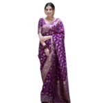 Generic Women's Silk Printed Saree With Unstitched Blouse 5.5Mtr (Purple)