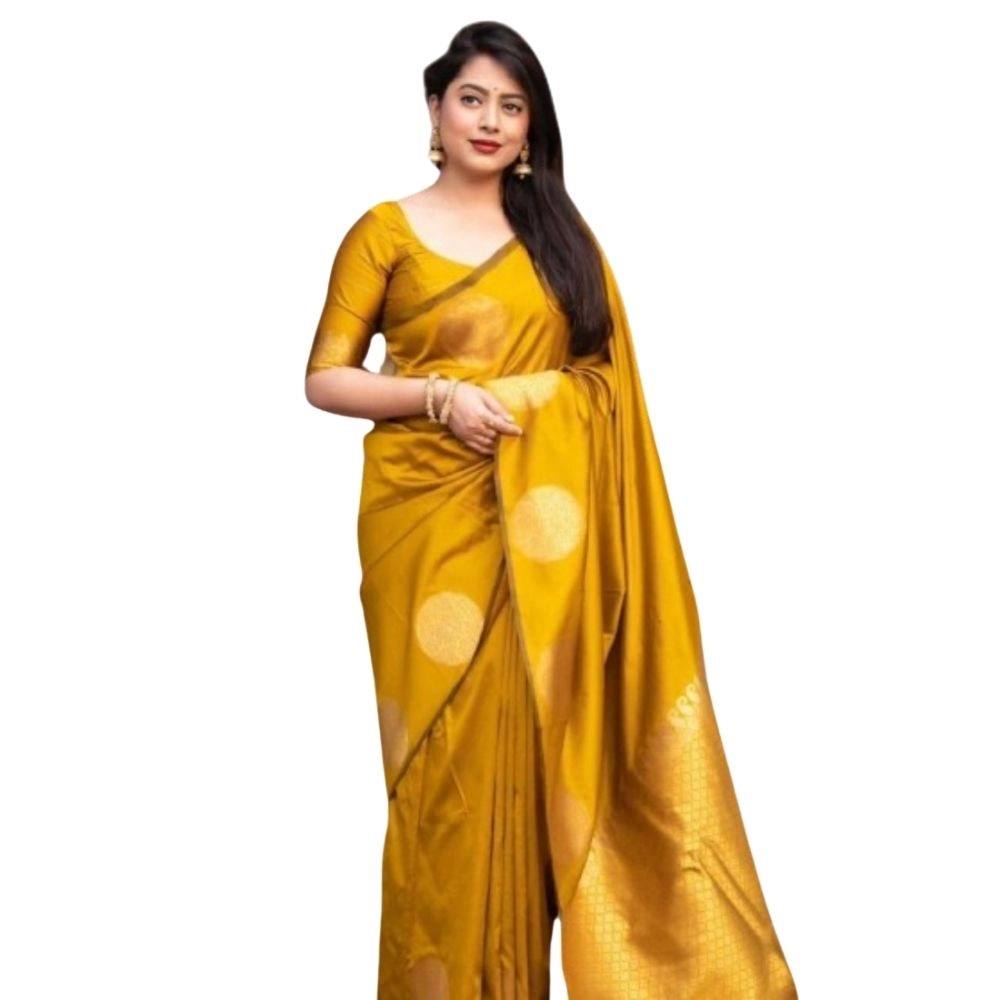 54465974279_0f0b37f8fc_o_d-1000x1000-1.webp Generic Women's Silk Printed Saree With Unstitched Blouse 5.5Mtr (Yellow) - Image 1