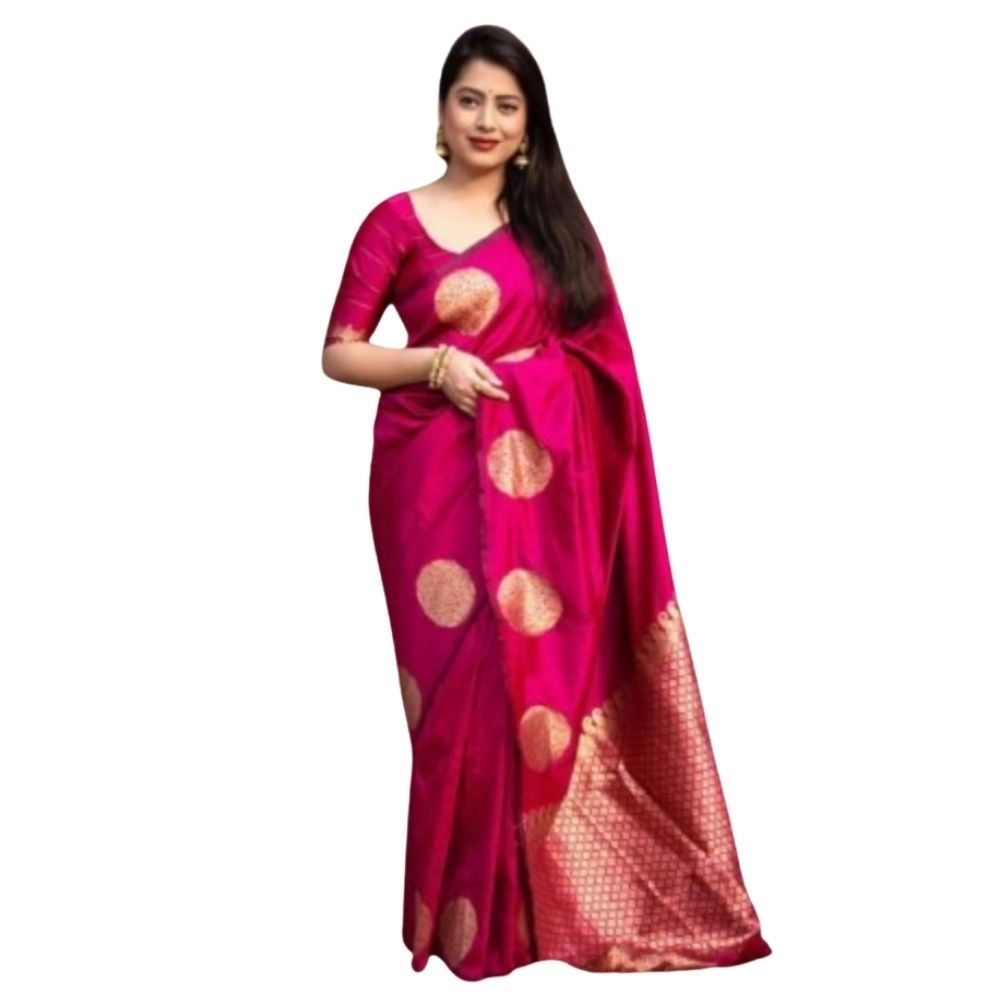 54465974289_a886e7ef0c_o_d-1000x1000-1.webp Generic Women's Silk Printed Saree With Unstitched Blouse 5.5Mtr (Pink) - Image 1