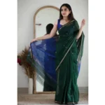 Generic Women's Cotton  Printed Saree With Unstitched Blouse 5.5Mtr (Green)