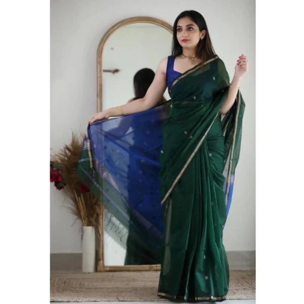 Generic Women's Cotton  Printed Saree With Unstitched Blouse 5.5Mtr (Green)