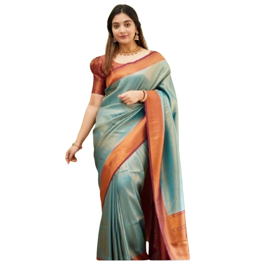 54466034893_b069dedc0a_o_d-1000x1000-1.webp Generic Women's Silk Printed Saree With Unstitched Blouse 5.5Mtr (Rama) - Image 1