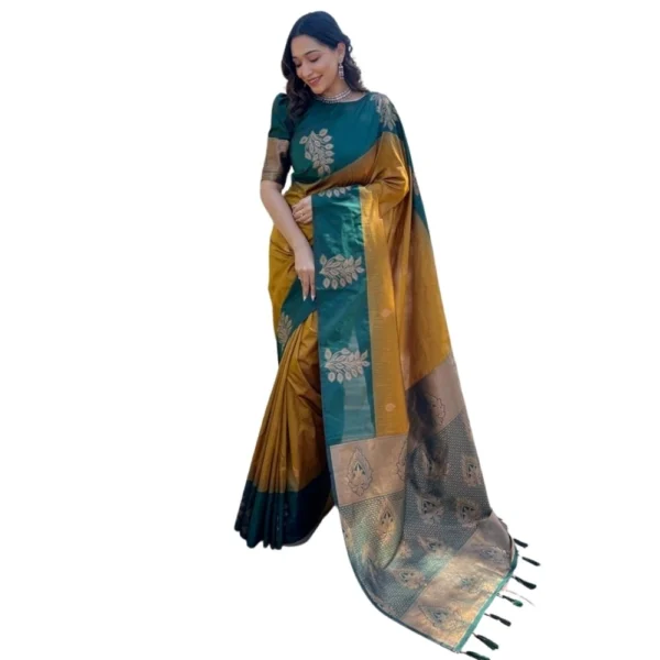 Generic Women's Silk Printed Saree With Unstitched Blouse 5.5Mtr (Yellow)