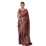 Generic Women's Silk Printed Saree With Unstitched Blouse 5.5Mtr (Maroon)