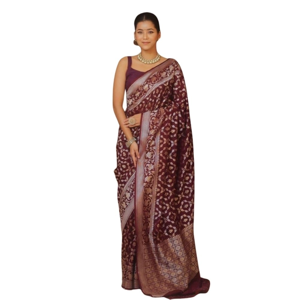 54466035533_377ee8990e_o_d-1000x1000-1.webp Generic Women's Silk Printed Saree With Unstitched Blouse 5.5Mtr (Maroon) - Image 1
