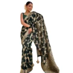 Generic Women's Silk Printed Saree With Unstitched Blouse 5.5Mtr (Dark Green)