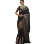Generic Women's Silk Printed Saree With Unstitched Blouse 5.5Mtr (Black)