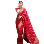 Generic Women's Silk Printed Saree With Unstitched Blouse 5.5Mtr (Red)