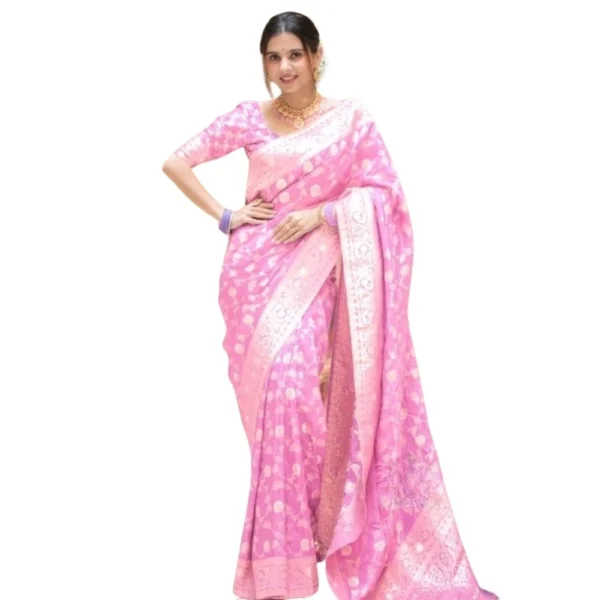 Generic Women's Silk Printed Saree With Unstitched Blouse 5.5Mtr (Pink)