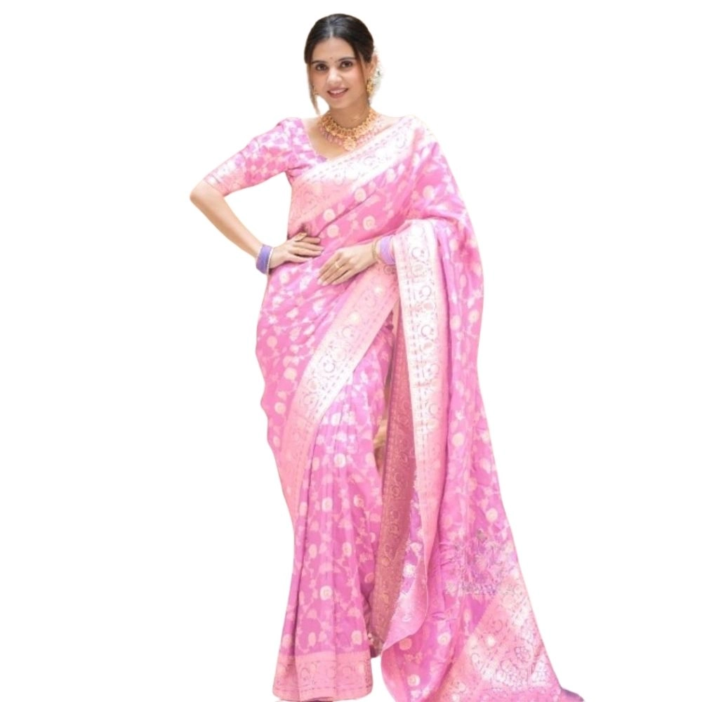 54466036078_2e19e4eca8_o_d-1000x1000-1.webp Generic Women's Silk Printed Saree With Unstitched Blouse 5.5Mtr (Pink) - Image 1