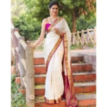 Generic Women's Silk Printed Saree With Unstitched Blouse 5.5Mtr (White)